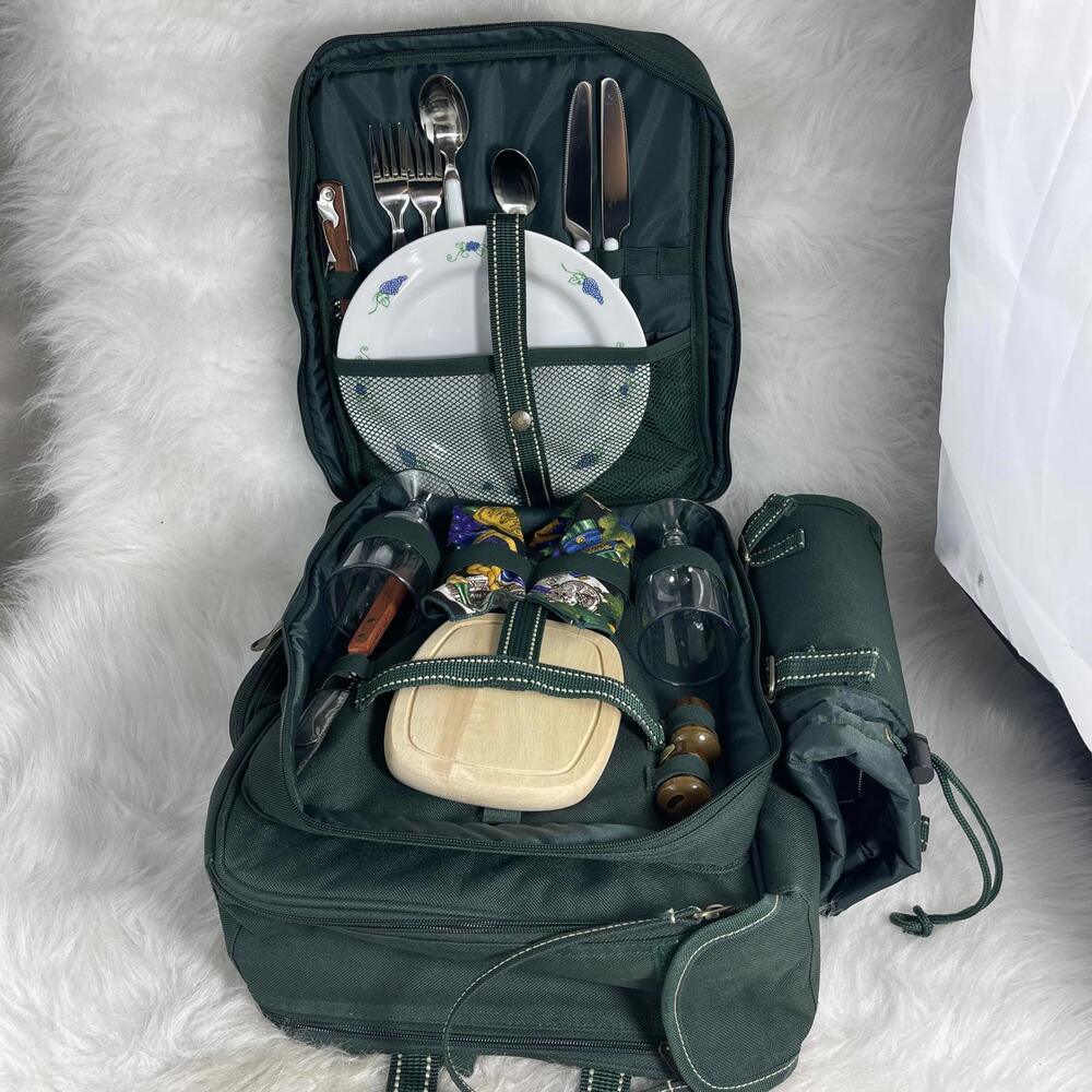 Picnic at Ascot Two Person Picnic Green Backpack with Soft Sided Cooler